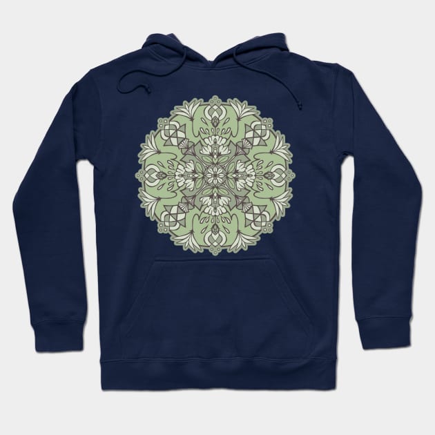 Sage Green Lotus Mandala Hoodie by Olooriel